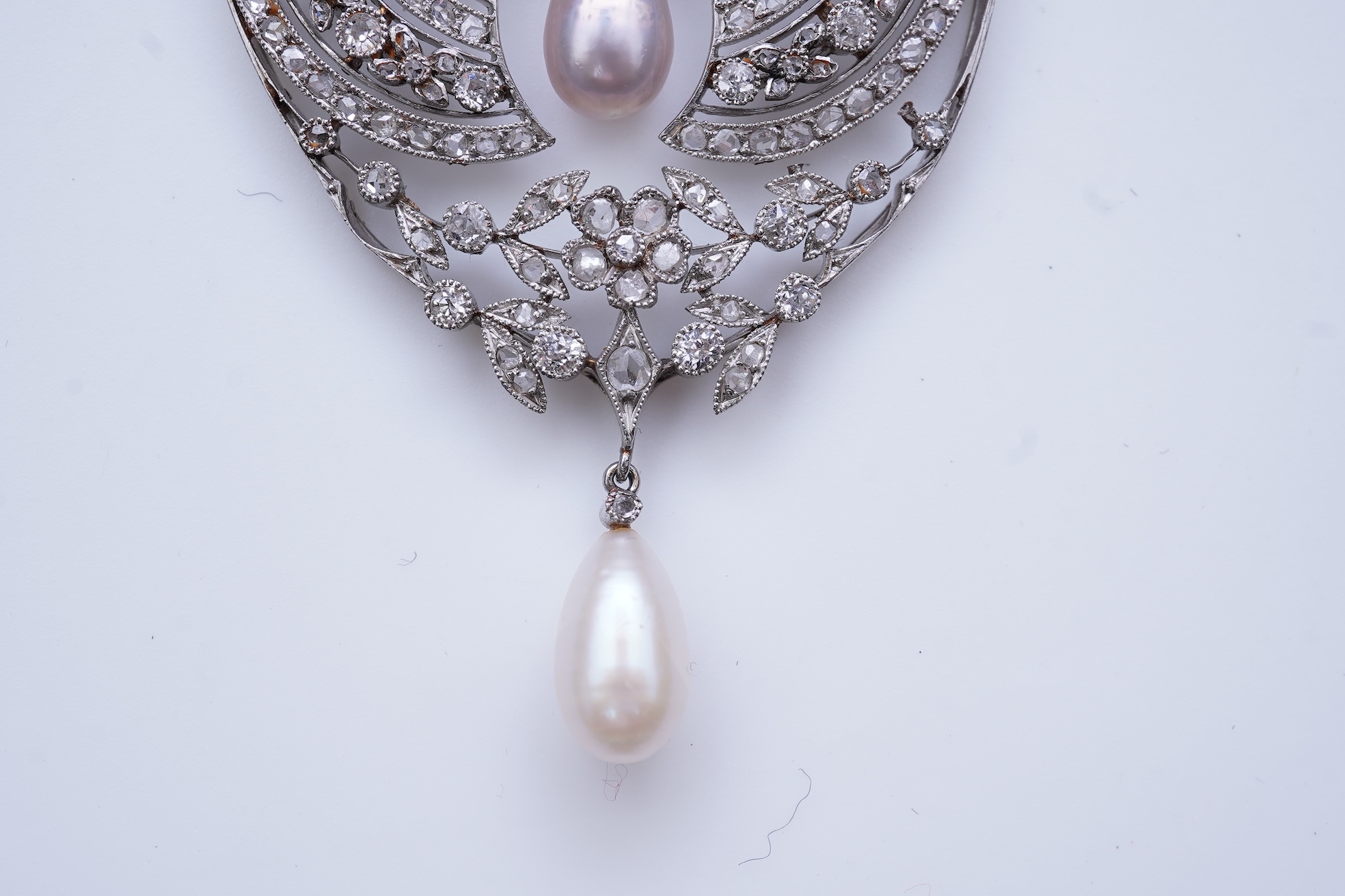 A fine Belle Epoque natural pearl and diamond pendant, circa 1910